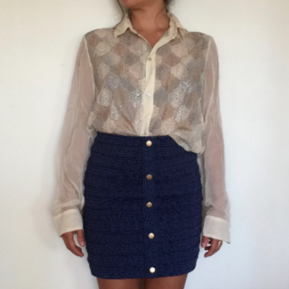 Burning Torch Cream Button Down Blouse. - image 1